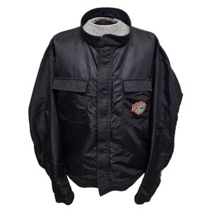 Harley Davidson Men's 3XL Black Nylon Bomber Riding Jacket‎ Spell-out Logo MINT